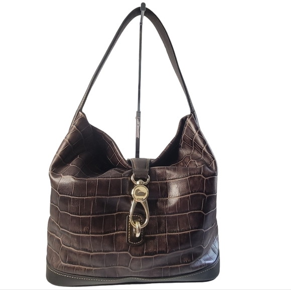 Dooney & Bourke Croco Logo Lock Shoulder Bag & Matching Zippered Pouch EUC - Picture 3 of 16